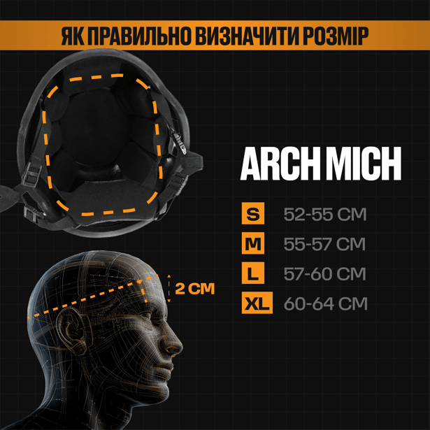 4 - Шолом кевларовий ARCH MICH. ТМ Combatant. Чорний. Розмір S