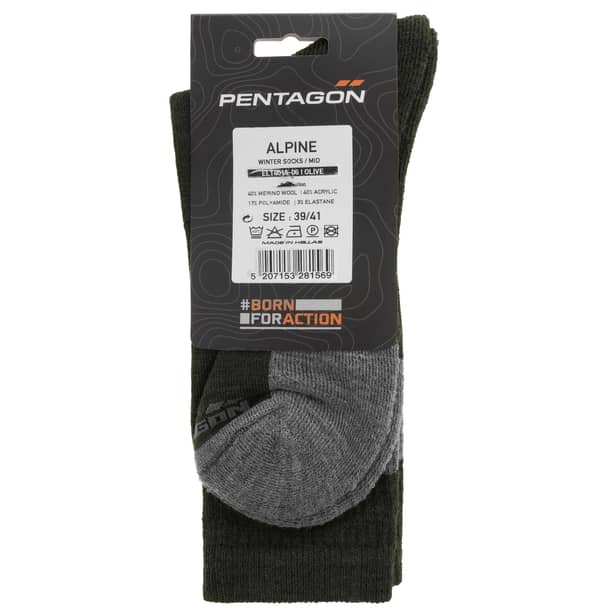 4 - Шкарпетки антибактеріальні Pentagon Alpine Merino Medium. Олива