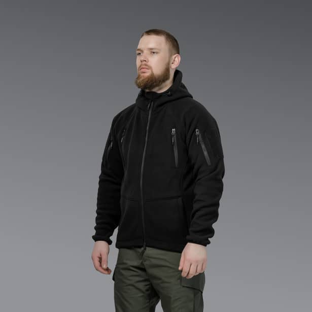2 - Флісова тактична кофта з капюшоном. Чорна. Polyester. Розмір S