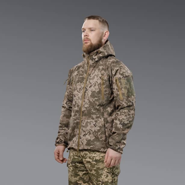 2 - Куртка тактична SoftShell APEX Shield Storm. Осінь-Весна Піксель. Розмір S