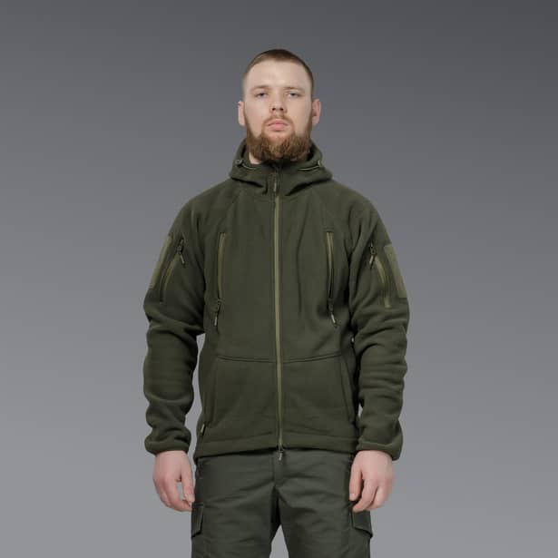 7 - Флісова тактична кофта з капюшоном. Олива. Polyester. Розмір S