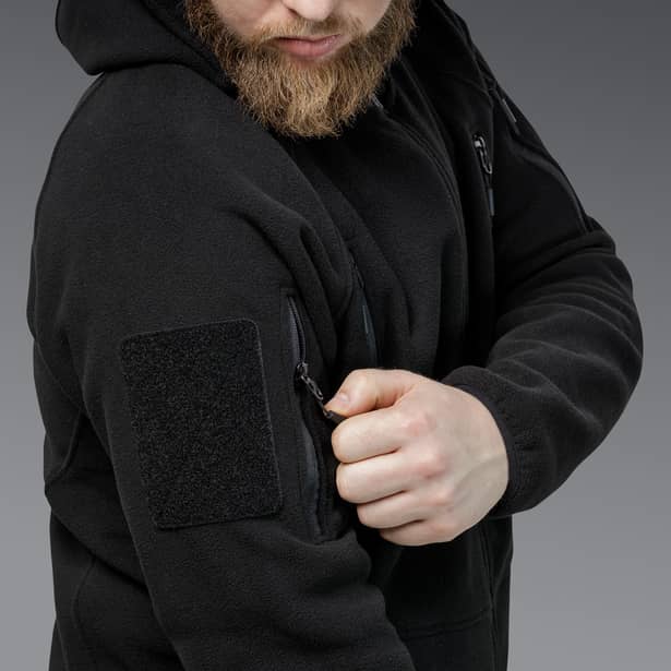 10 - Флісова тактична кофта з капюшоном. Чорна. Polyester. Розмір S