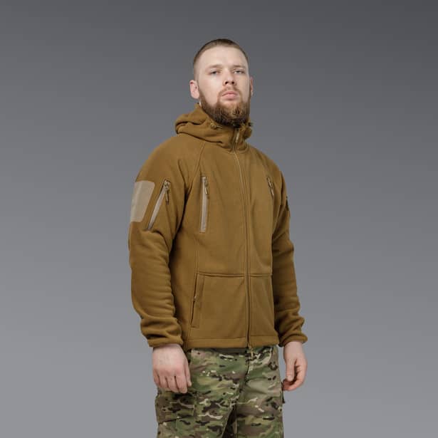 8 - Флісова тактична кофта з капюшоном. Койот. Polyester. Розмір L