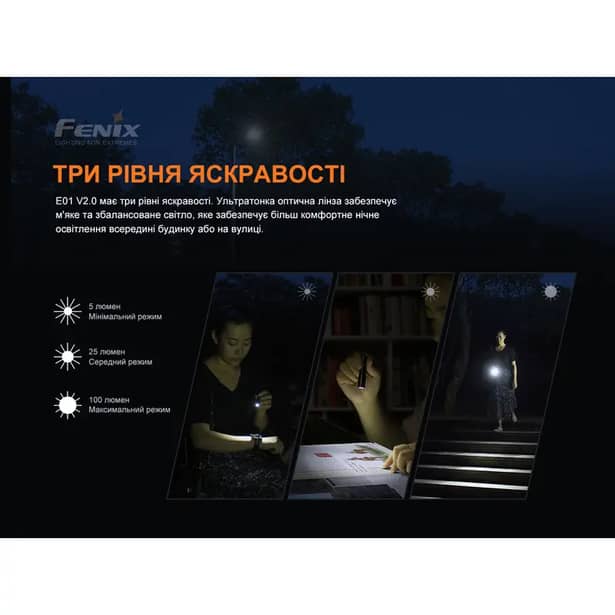 5 - Фонарик-брелок ручной Fenix ​​E01 V2.0. Черный