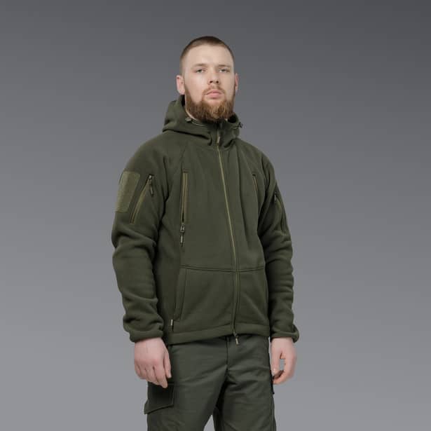 9 - Флісова тактична кофта з капюшоном. Олива. Polyester. Розмір S