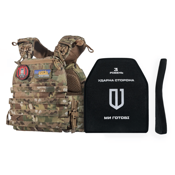 1 - Бронежилет 3-го класу (TUR PRO Gen 1). Вага 3.7 кг. З системою швидкого скидання. Molle. З боковими карманами. Колір Мультикам.