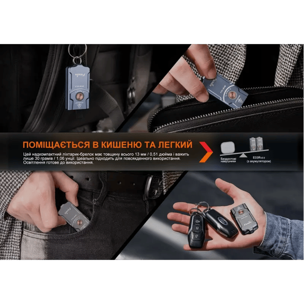 7 - Фонарь наключный Fenix E03R V2.0. Синий