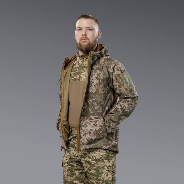 4 - Куртка тактична SoftShell APEX Shield Storm. Осінь-Весна Піксель. Розмір S