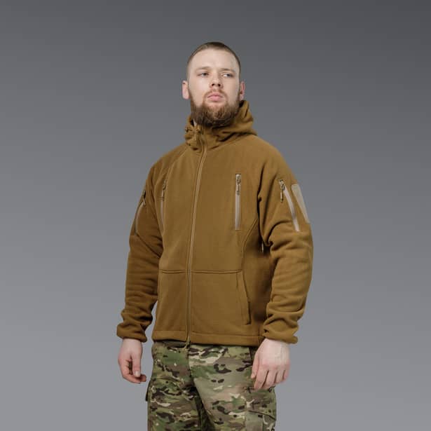 2 - Флісова тактична кофта з капюшоном. Койот. Polyester. Розмір L