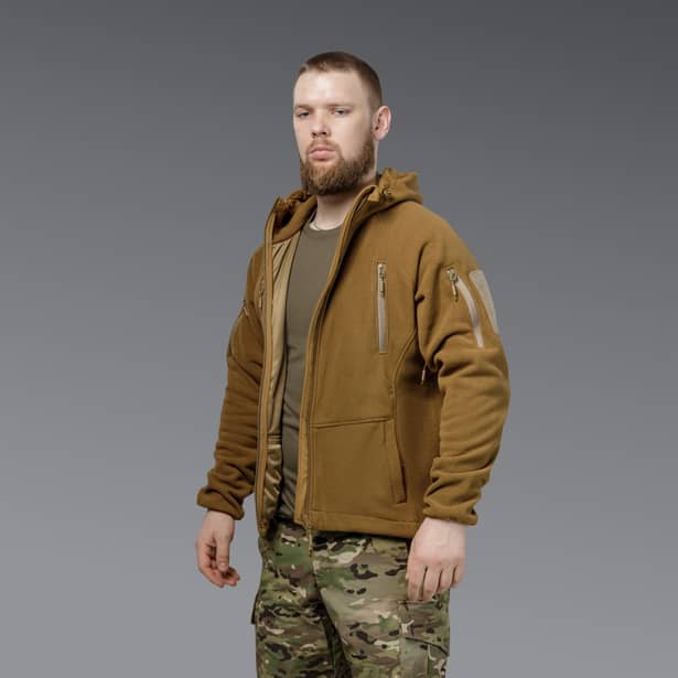 4 - Флісова тактична кофта з капюшоном. Койот. Polyester. Розмір L