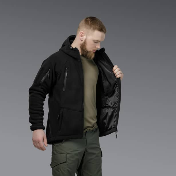 6 - Флісова тактична кофта з капюшоном. Чорна. Polyester. Розмір S