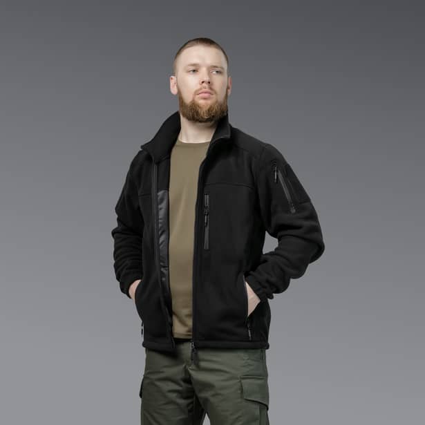 4 - Флісова тактична кофта на блискавці. Чорна. Polyester. Розмір XL