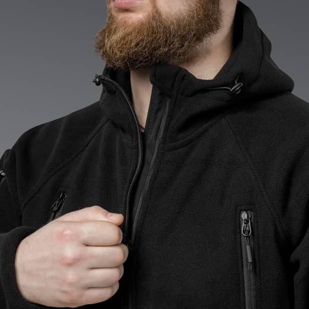 7 - Флісова тактична кофта з капюшоном. Чорна. Polyester. Розмір S