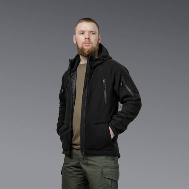 4 - Флісова тактична кофта з капюшоном. Чорна. Polyester. Розмір S