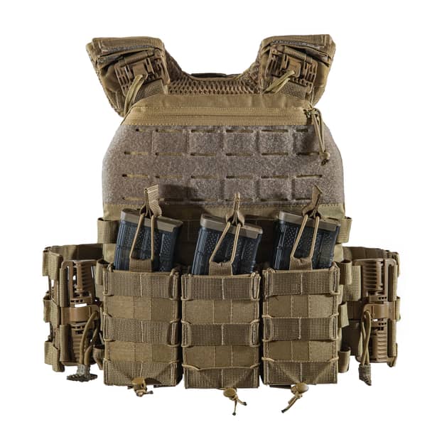 13 - Плитоноска TUR PRO с системой быстрого сброса. Molle. 3 подсумка для AK/AR. Цвет Койот.