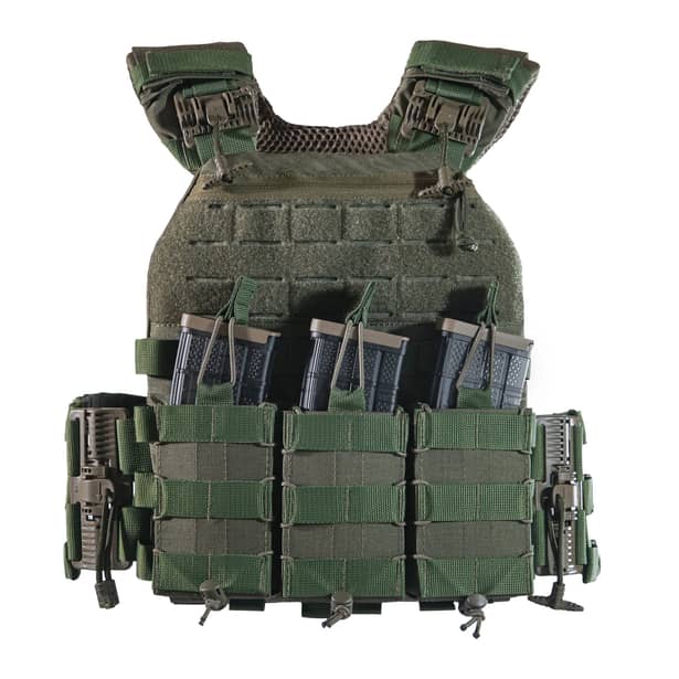 14 - Плитоноска TUR PRO с системой быстрого сброса. Molle. 3 подсумка для AK/AR. Цвет Олива.