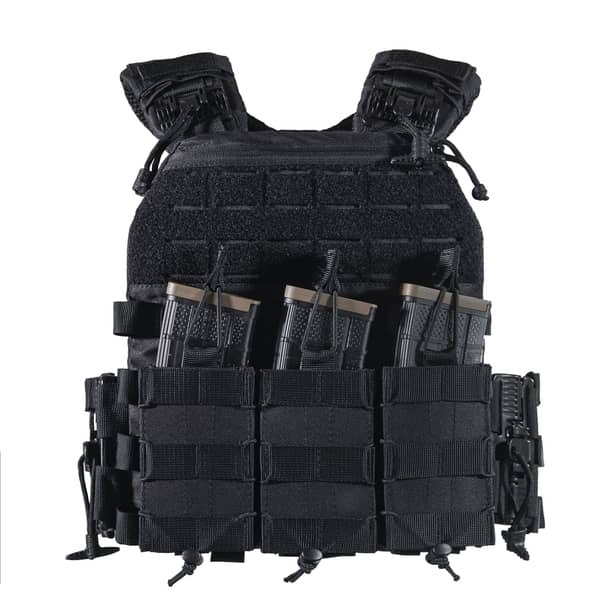 14 - Плитоноска TUR PRO с системой быстрого сброса. Molle. 3 подсумка для AK/AR. Цвет Черный.