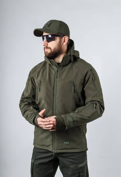 1 - Куртка тактическая Softshell ХАНТЕР. Осень-Весна Олива. Размер S (40-42)