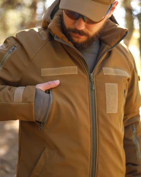 8 - Куртка тактическая Softshell ХАНТЕР. Осень-Весна Койот. Размер S (40-42)