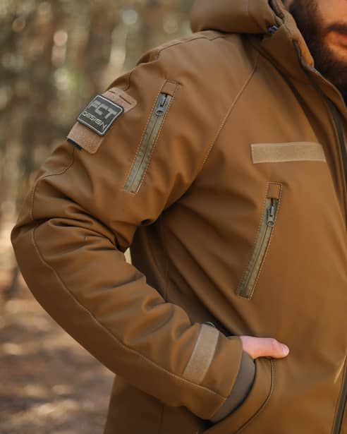 11 - Куртка тактическая Softshell ХАНТЕР. Осень-Весна Койот. Размер S (40-42)