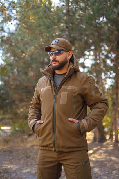 1 - Куртка тактическая Softshell ХАНТЕР. Осень-Весна Койот. Размер S (40-42)