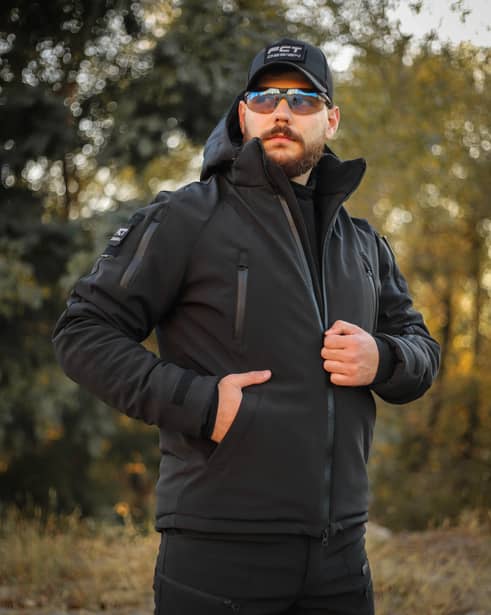 2 - Куртка тактична Softshell ХАНТЕР. Осінь-Весна Чорний. Розмір S (40-42)