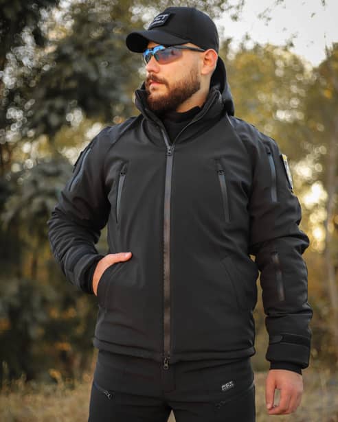 4 - Куртка тактична Softshell ХАНТЕР. Осінь-Весна Чорний. Розмір S (40-42)