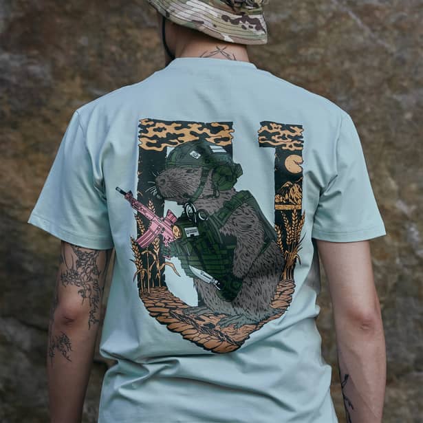 5 - Футболка Military Capybara. Хлопок/эластан. Серая. Размер М